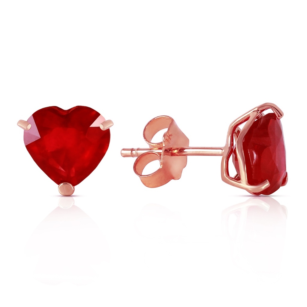 GOLD STUD EARRING WITH NATURAL HEART RUBIES - Picture 2 of 6